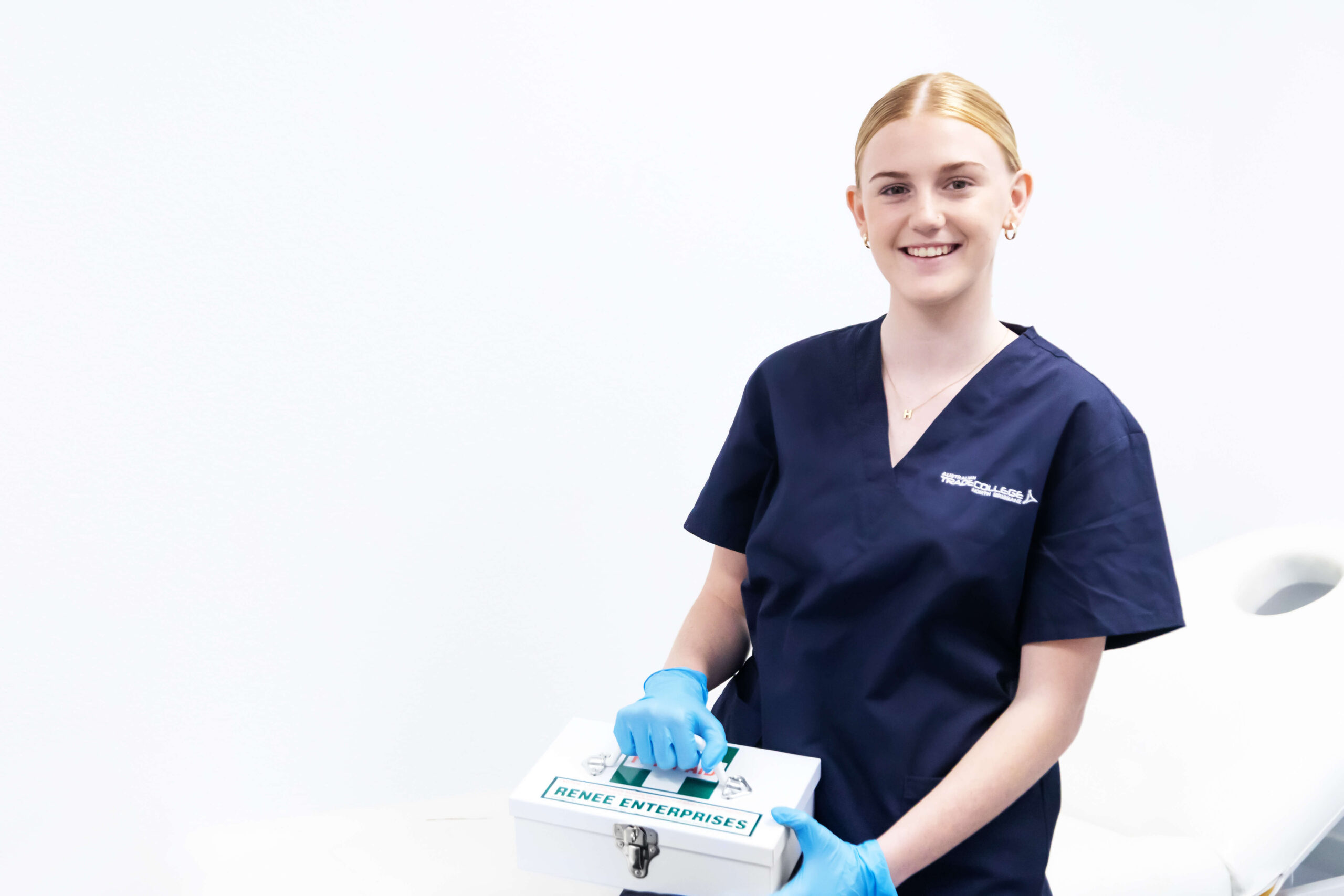 Trade College Nursing Student in scrubs